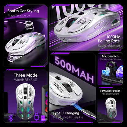 Tri-Mode RGB Gaming Mouse Wireless 2.4G Bluetooth Wired Lightweight Gaming Mouse with Chroma RGB Lighting, 4800 DPI Rechargeable Gaming Mouse for PC & Laptop
