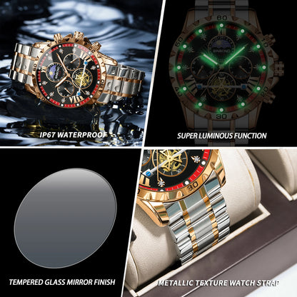 BINBOND quartz watches for men luxury accurate durable watch luminous waterproof chronograph men's watch business watch reloj