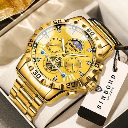 BINBOND quartz watches for men luxury accurate durable watch luminous waterproof chronograph men's watch business watch reloj
