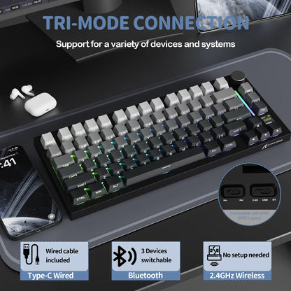 Attack Shark X820Ultra Wireless 75% Mechanical Gaming Keyboard with TFT Screen, Knob, Hot Swappable RGB, Bluetooth, 2.4GHz & USB-C
