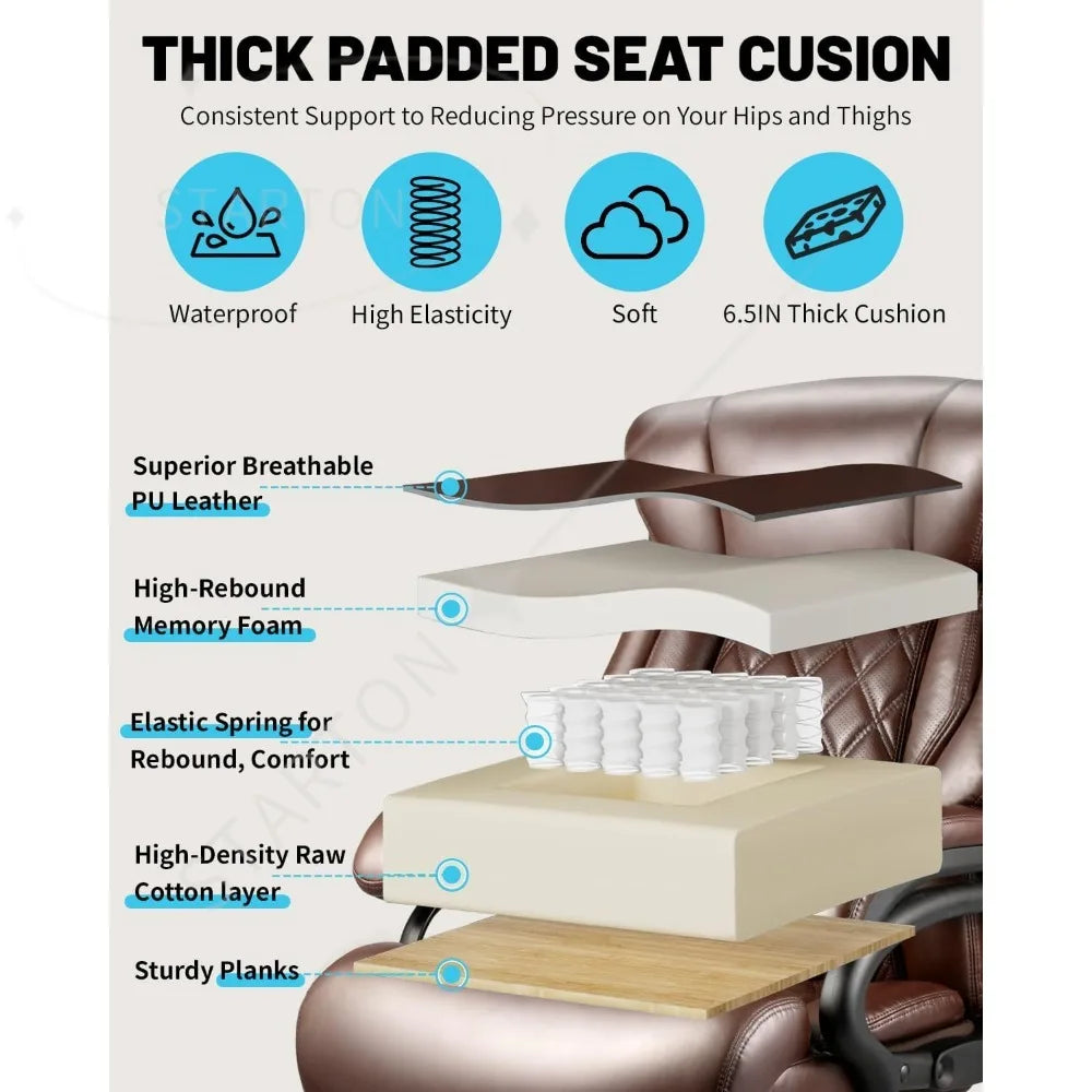 Silla de oficina grande y alta de 500Lbs, asiento ancho con muelles, diseño ejecutivo, silla de escritorio giratoria 360 con ruedas resistentes