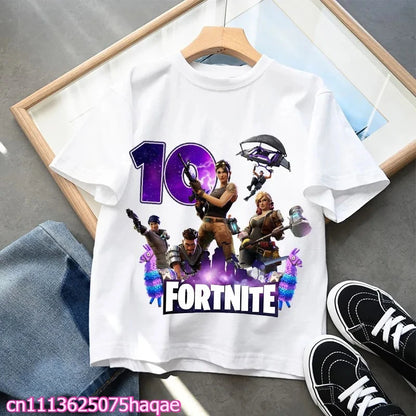 Fortnite Kids T-shirts Birthday Number 1-10 Printed T-shirt Boys Summer Casual Short Sleeves Sports Tops Children's Clothing
