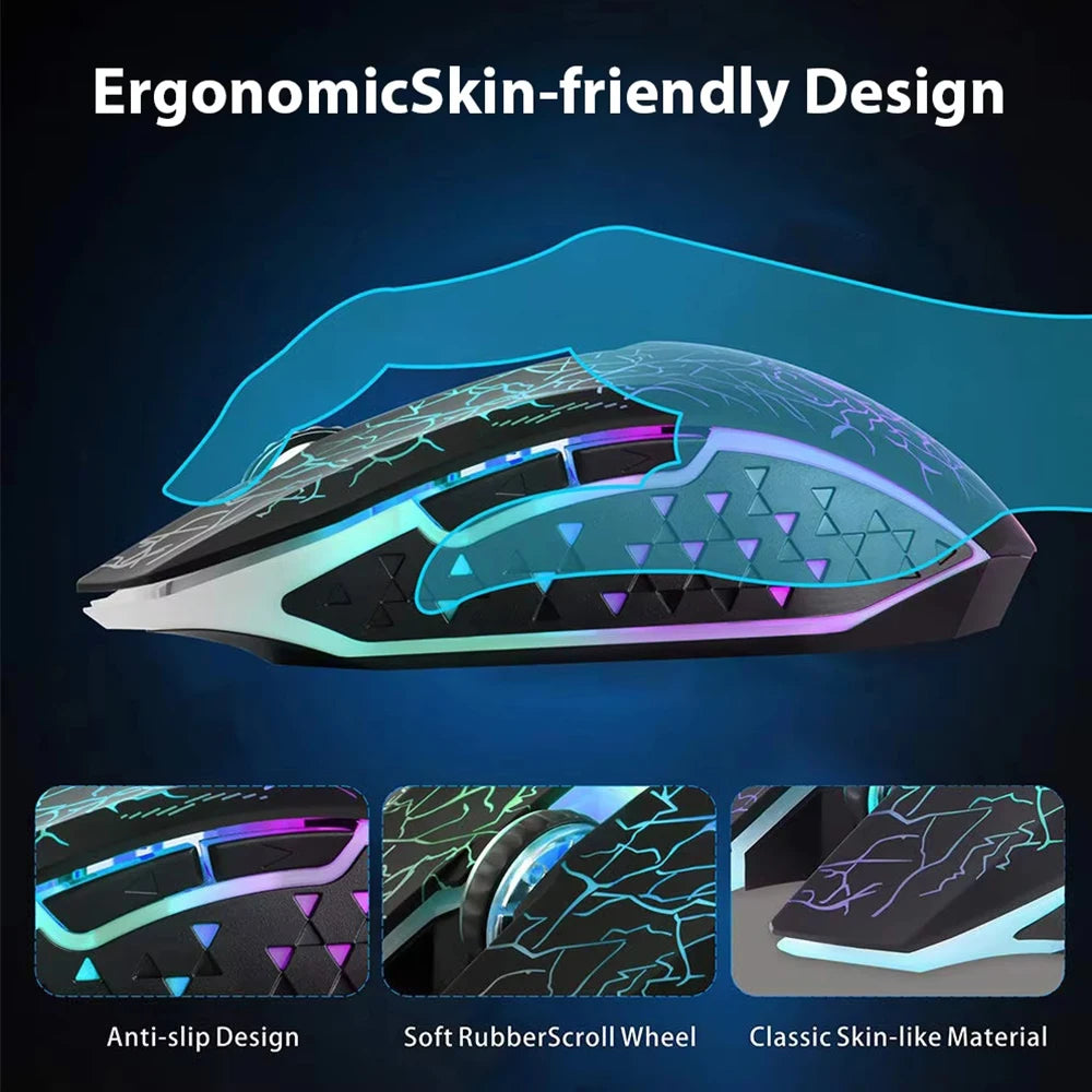 Mouse gaming RGB 2.4G wireless Bluetooth 1600DPI con 6 pulsanti silenziosi, mouse ergonomico dual-mode da ufficio per MacBook e PC