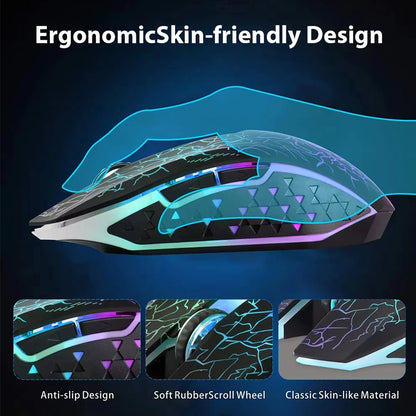 Mouse gaming RGB 2.4G wireless Bluetooth 1600DPI con 6 pulsanti silenziosi, mouse ergonomico dual-mode da ufficio per MacBook e PC
