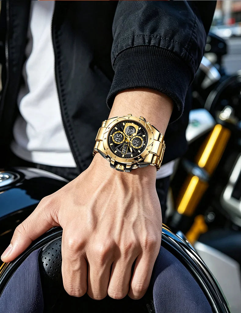 Orologio da uomo SMAEL 8160 – Modello sportivo militare, analogico e digitale, in acciaio inossidabile – Impermeabile, con display a LED, sveglia, cronografo e cronometro