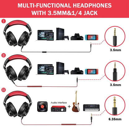 Auriculares de estudio DJ OneOdio con cable y micrófono – Drivers de 40mm, headset para mezcla y monitorización, gaming y grabación