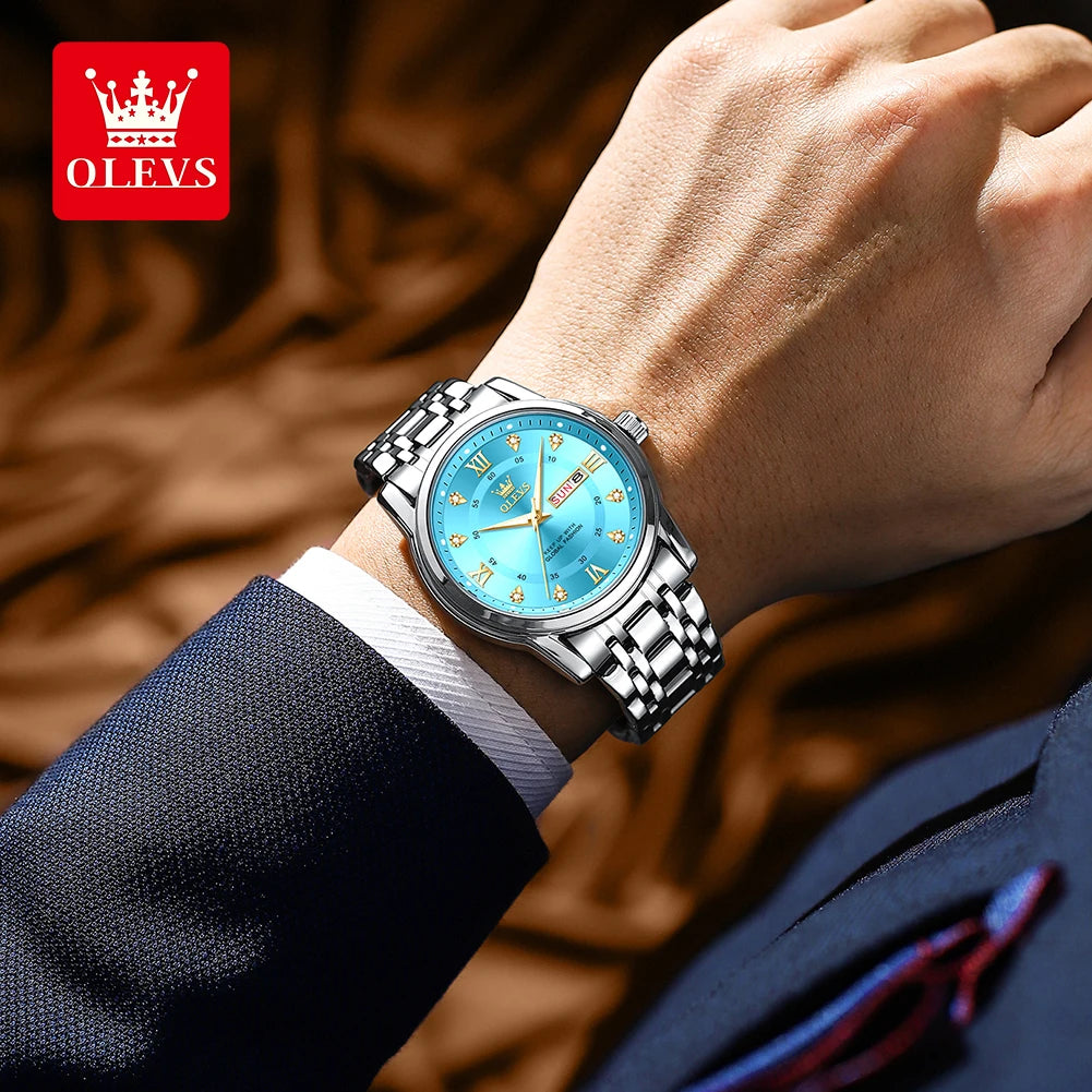 Relógio de quartzo para homem OLEVS 5513 – Bracelete em aço, resistente à água, visor iluminado, calendário e dia da semana – Relógio elegante e luxuoso, modelo original para homem