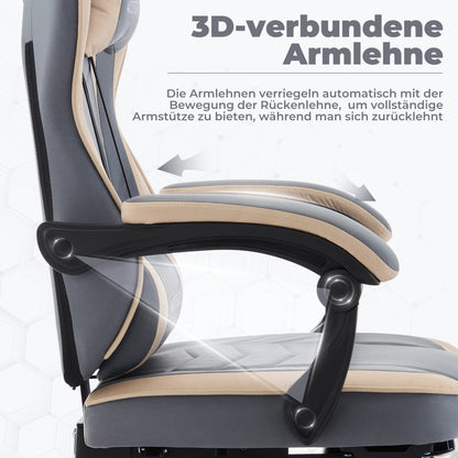 Silla gaming WOTSTA con reposapiés, silla para gamers ergonómica con cojín lumbar, reposacabezas y altura ajustable para ordenador