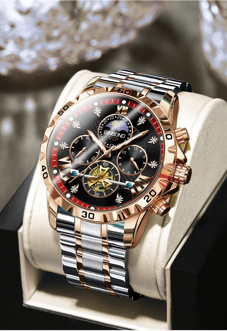 BINBOND quartz watches for men luxury accurate durable watch luminous waterproof chronograph men's watch business watch reloj