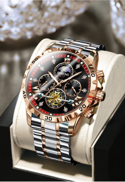 BINBOND quartz watches for men luxury accurate durable watch luminous waterproof chronograph men's watch business watch reloj