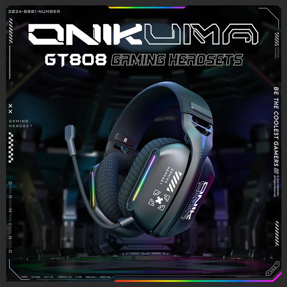 Auriculares gaming inalámbricos ONIKUMA GT808 2.4G/Bluetooth/cableados de 3 modos, circumaurales, con micrófono con cancelación de ruido para PC PS4 PS5