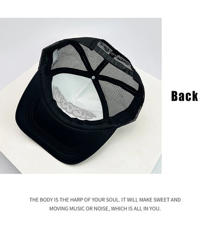 Gorras de béisbol unisex nuevas con bloques de color, letras estampadas y bordadas, estilo hip hop, malla transpirable, visera para el sol, tipo trucker streetwear, versátiles