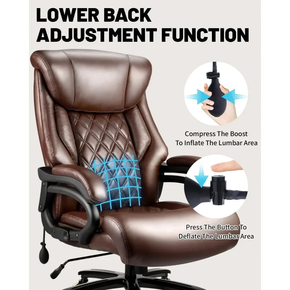 Silla de oficina grande y alta de 500Lbs, asiento ancho con muelles, diseño ejecutivo, silla de escritorio giratoria 360 con ruedas resistentes