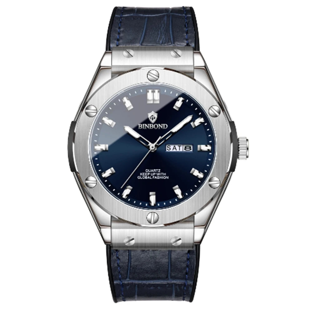 Relógio para homem, estilo casual, bracelete em pele, modelo automático ou de quartzo, acessório de luxo, ideia ideal para presente, relógio de pulso na moda.