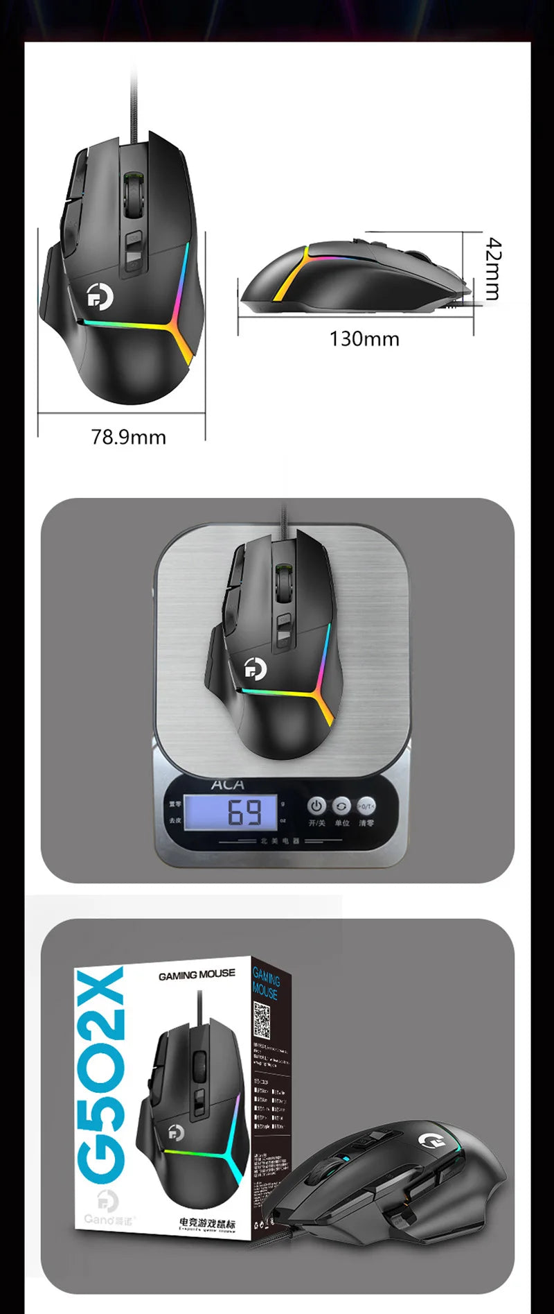 Mouse de gaming wireless ergonomic, reîncărcabil prin USB, Bluetooth, cu senzor optic, programabil, cu conexiune prin cablu, pentru Windows