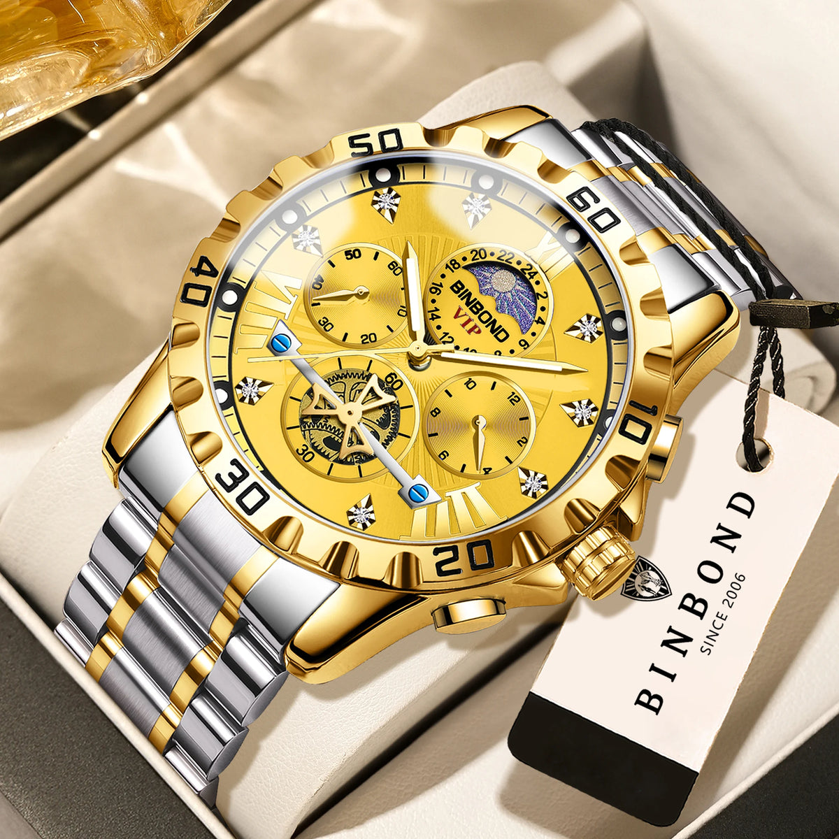 BINBOND quartz watches for men luxury accurate durable watch luminous waterproof chronograph men's watch business watch reloj