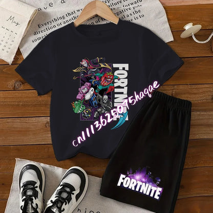 Conjunto de verano Fortress Night de camiseta y pantalones cortos para niños y niñas, 2 piezas, ropa infantil con camiseta estampada, regalo