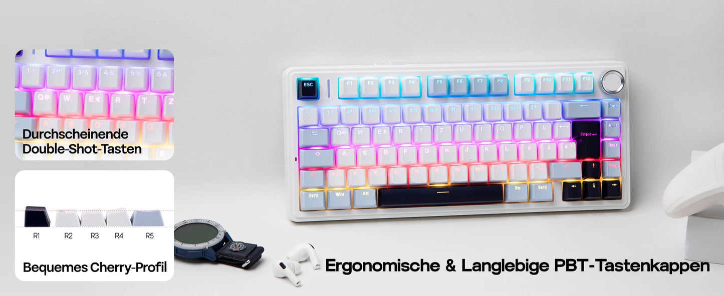 ISO-DE Layout EPOMAKER X AULA F75 75% German QWERTZ Hot-Swap Gasket Wired/Bluetooth/2.4G Wireless Mechanical Keyboard Knob/RGB