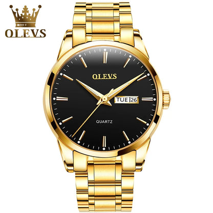 Relógio para homem OLEVS – Relógio de pulso de quartzo em aço inoxidável, estanque, dourado, elegante e luminoso, acessório de luxo para homem