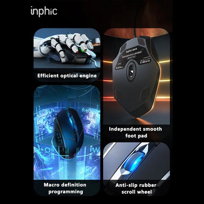 Mouse cablato Inphic W1 Esports Gaming, mouse silenzioso da ufficio, disponibile con tre o sei tasti