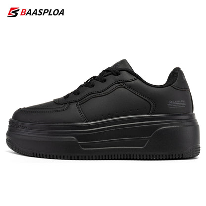 Baasploa Women Platform Sneakers Fashion Leather Casual Thick Soled Shoes for Women Comfort White Skateboarding Shoes Non-Slip