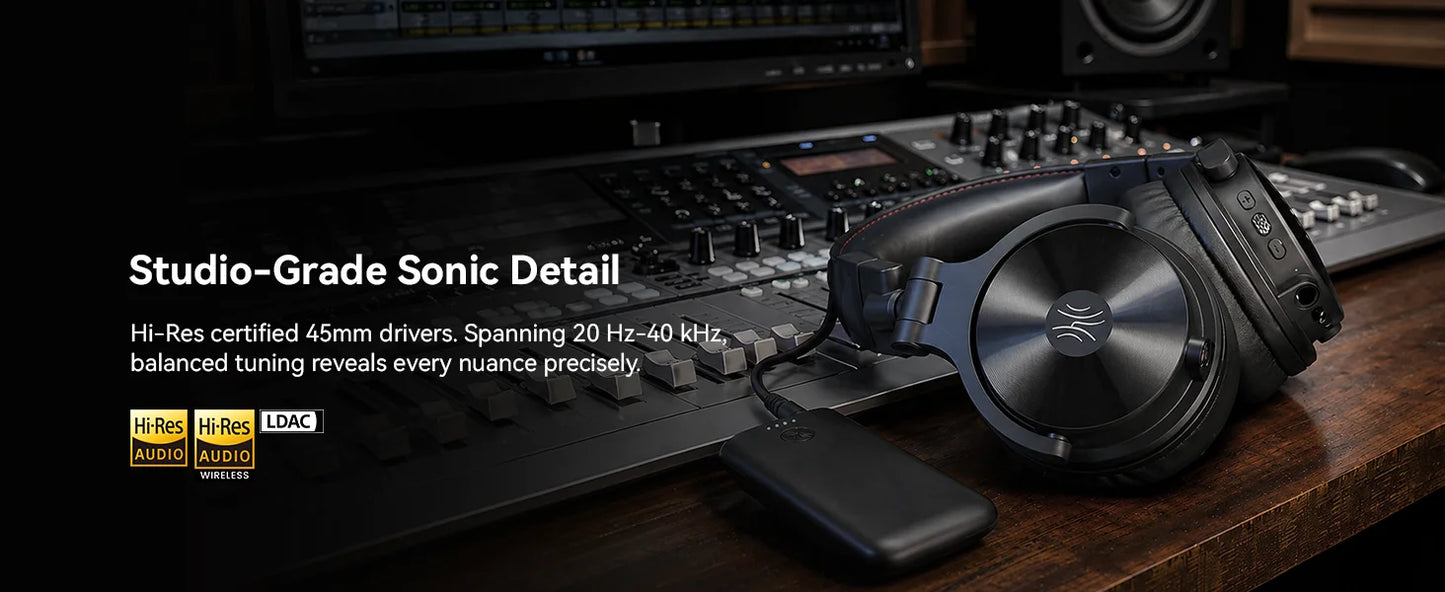 OneOdio Studio Max kabellose DJ-Kopfhörer Bluetooth 6.0 – 9ms ultraniedrige Latenz, Hi-Res LDAC Studio-Monitor-Over-Ear-Headset mit Mikrofon