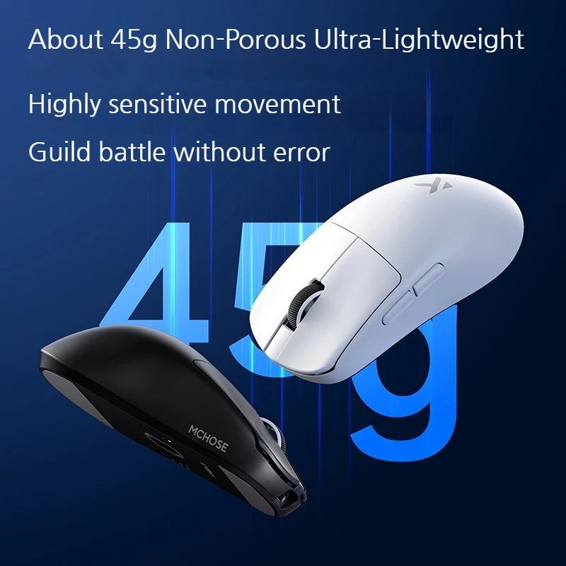 MCHOSE L7 Ultra+ Ratón de mano mediano-grande para gaming y e-sports Paw3950, inalámbrico de tres modos, ligero, de oficina, con doble accionamiento para ordenador