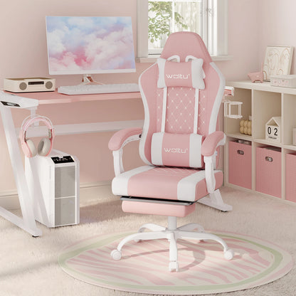 Silla de ordenador giratoria WOLTU con función de masaje, silla de oficina ergonómica con almohada y reposapiés, silla gaming ajustable en altura