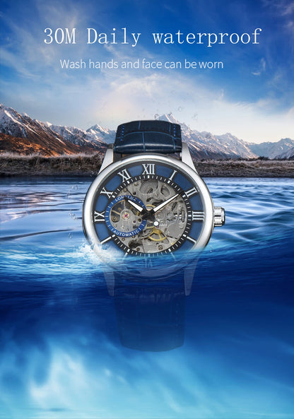 LONGLUX automatic watch rome wholesale mechanical wristwatches waterproof hollow leather mens watch men gift