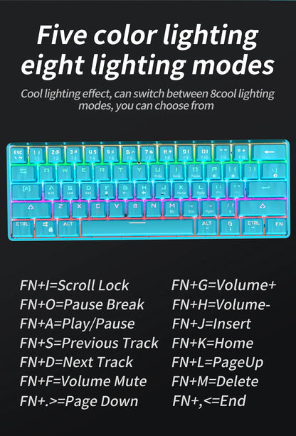 MUCAI MK61 USB Gaming Esports Mechanical Keyboard 61 Key Red Axis Wired Detachable Cable RGB Backlight Hot Swap