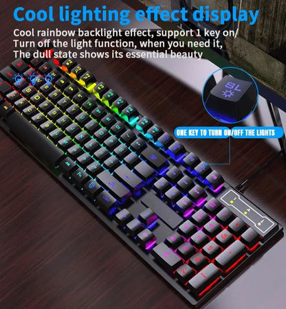 Set tastiera e mouse cablati da gaming ergonomici con tastiera 104 tasti, retroilluminazione RGB con effetto respiro, per computer, laptop, gamer e ufficio