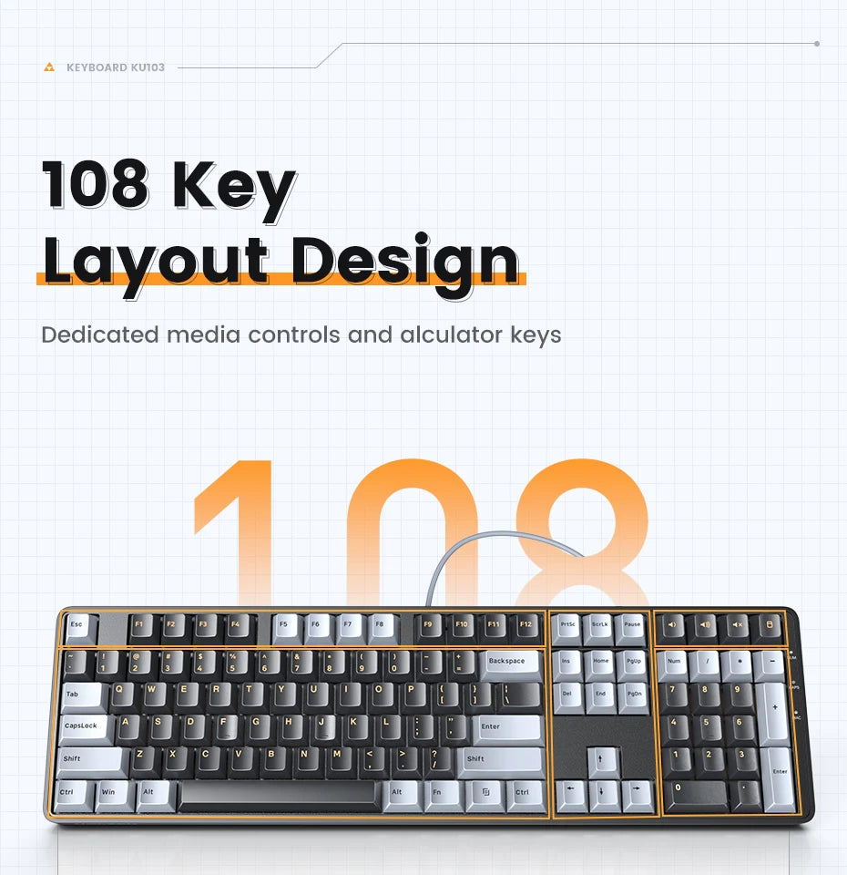 Teclado mecánico UGREEN 108 teclas PBT, teclado con cable, interruptores rojos, ruso/coreano/EN, para ordenador de sobremesa y portátil, Windows, Mac OS y gaming