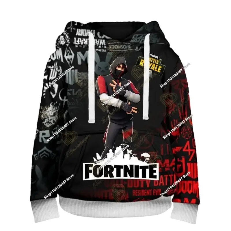 Felpa con cappuccio Fortnite Anime per bambini e uomo, streetwear hip-hop, sportswear casual, vestibilità ampia, moda outdoor