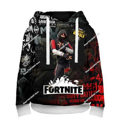 Felpa con cappuccio Fortnite Anime per bambini e uomo, streetwear hip-hop, sportswear casual, vestibilità ampia, moda outdoor
