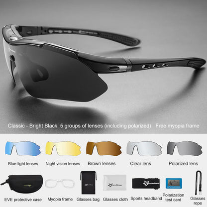 ROCKBROS Polarisierte Fahrradbrille Sonnenbrille Herren Damen MTB-Rad Rennrad-Brille Fahrradfahren Outdoor-Sport Wandern Schutzbrille 5 Gläser