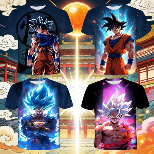 2026 Summer Anime Dragon Ball Z Super Saiyan Men's Clothing Kids CosPlay Goku T-shirt Japanese T-shirt Breathable Short Sleeves