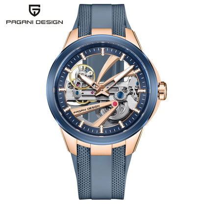 Pánske hodinky PAGANI DESIGN – Luxusný mechanický model s automatickým náťahom, typu „skelet“ (s otvoreným srdcom), vybavený tourbillonom, so zafírovým sklom s antireflexnou úpravou, vodotesné a luminiscenčné.