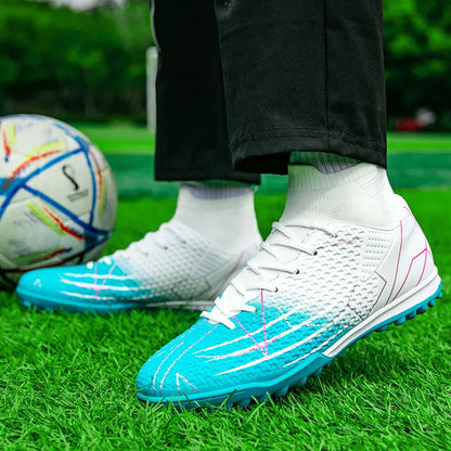 Sapatilhas de Futebol Profissionais de Cano Alto em Pele para Relva Artificial, Treino e Desporto, para Jovens, Estudantes, Homens e Mulheres
