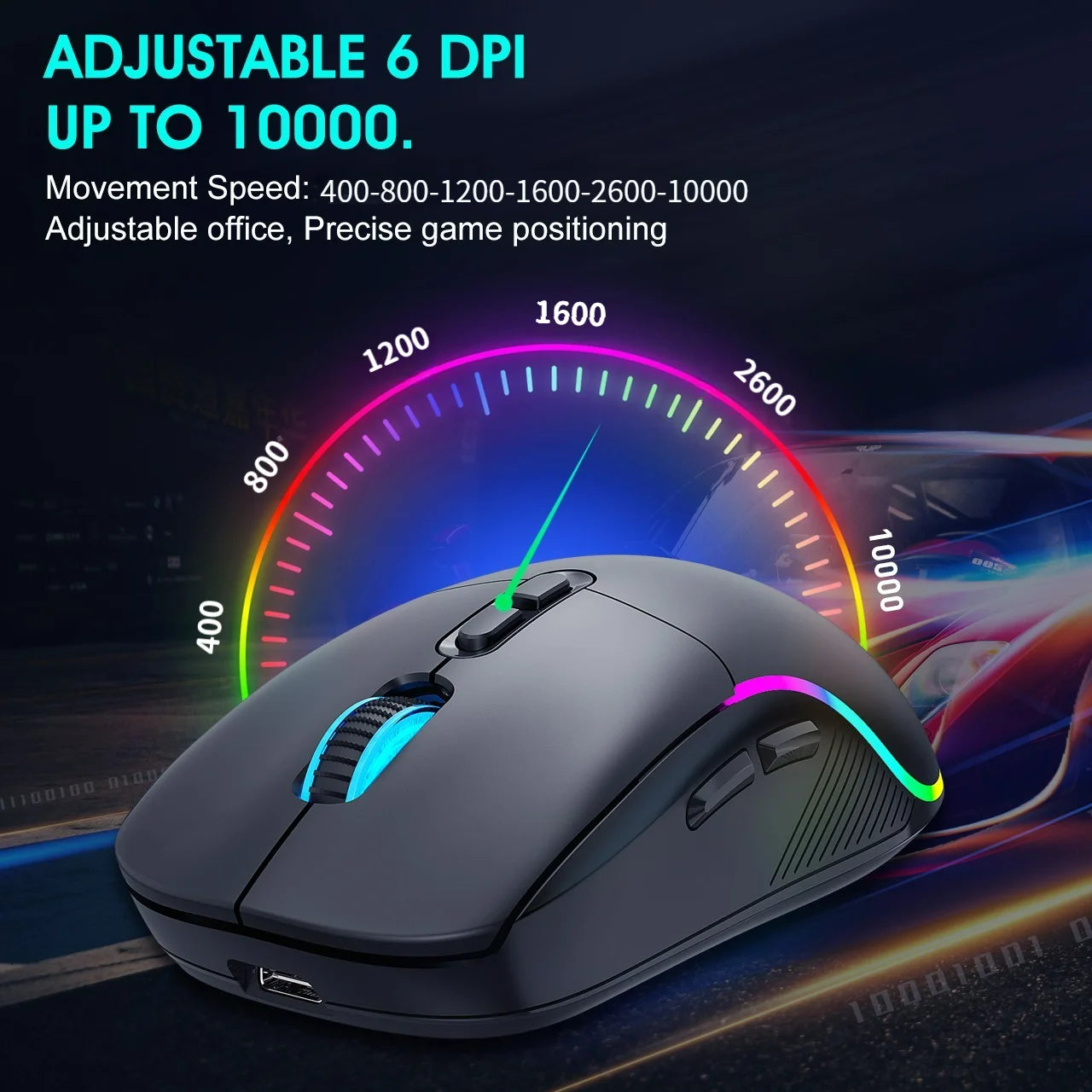 Mouse tri-mode 2.4G wireless/Bluetooth/cablato, DPI regolabile a 6 livelli, batteria da 500mAh, illuminazione RGB, macro per gaming e esports, mouse da ufficio