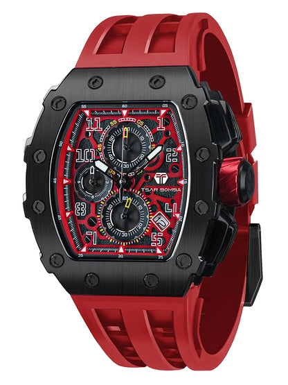 Reloj TSAR BOMBA para hombre, marca de lujo, diseño tonneau, impermeable, de acero inoxidable, reloj de pulsera de moda rectangular para hombre