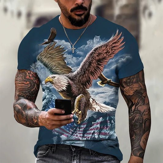 3D Printed Funny Eagle T Shirt For Men Cool Animal Pattern Tees Summer Harajuku Loose Round Neck Tops Short Sleeve Kids T-Shirts