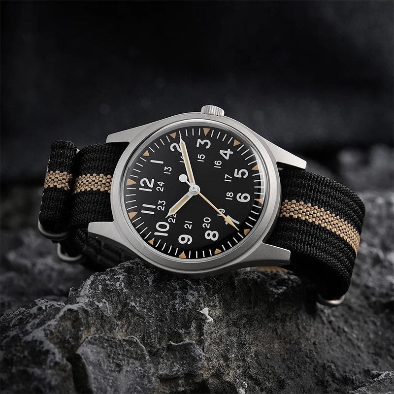 Militado ML07 Quartz Watch VH31 Sweep Movement Domed Sapphire Crystal Luminous 10Bar Waterproof 36mm Vintage Mens Watches