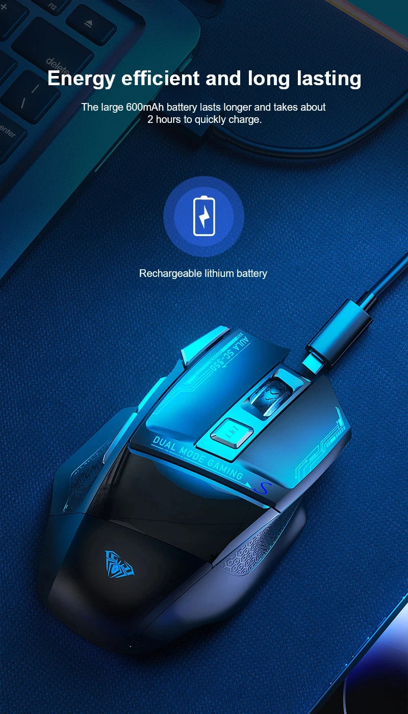 AULA SC550 bezprzewodowa mysz gamingowa dual-mode, ładowalna, podświetlana mechaniczna mysz gamingowa do komputera stacjonarnego/laptopa, mysz USB do e-sportu