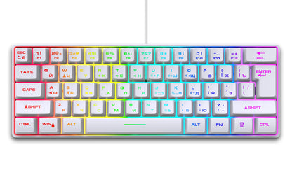 Teclado gaming, teclado ultracompacto de 61 teclas con retroiluminación RGB ruso/inglés, teclados de oficina resistentes al agua con sensación mecánica para gaming