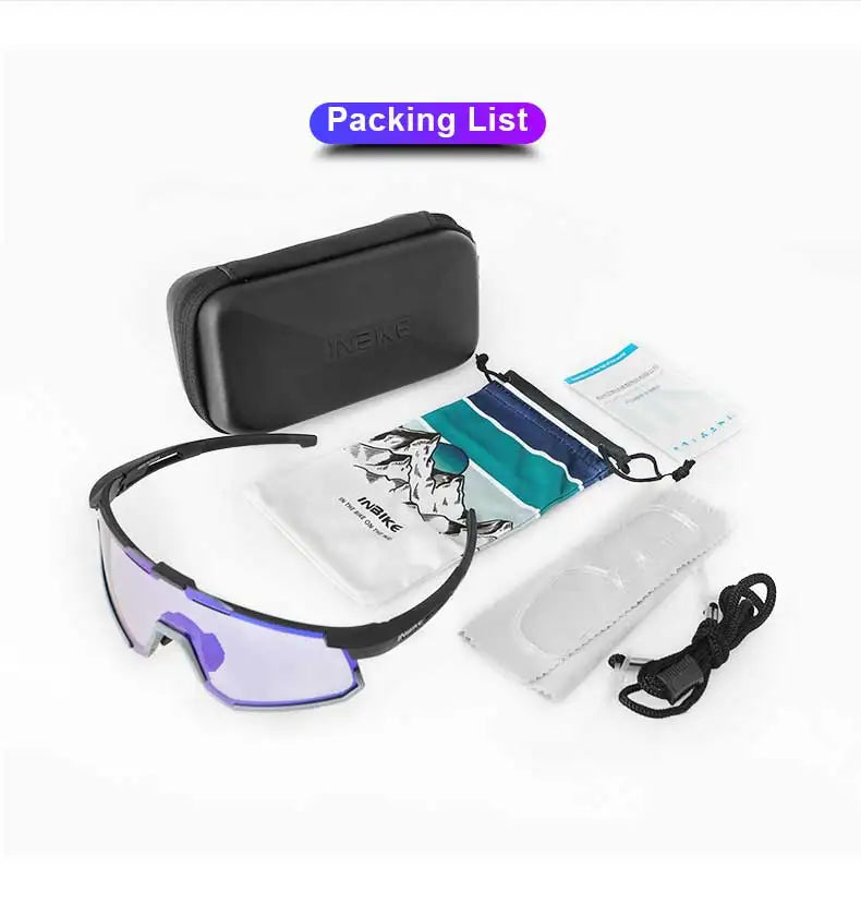 INBIKE Photochromic Cycling Sunglasses Professional Road Bike Riding Glasses for Men Bicycle Windproof Sand Goggles Bike Eyewear