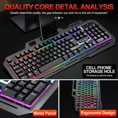 104Keys Gaming Keyboard and Mouse Combo with RGB Backlit,All-Metal Panel Waterproof Light Up,USB Wired Computer Keyboards Gaming