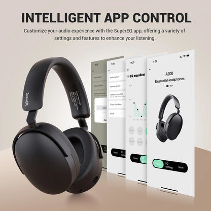 Auriculares inalámbricos Bluetooth 5.4 Oneodio SuperEQ A200 con ANC – Auriculares circumaurales con cancelación de ruido, micrófono ENC, audio Hi-Res y control desde app