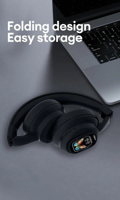 Auriculares inalámbricos Bluetooth con pantalla táctil LCD AI – Headset gaming con cancelación de ruido ANC, graves profundos y micrófono HD