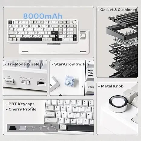 AULA F99 Pro Tastiera meccanica da gaming e-sport, tre modalità, RGB, hot-swappable, 96%, PBT, tastiera wireless personalizzata con manopola multimediale