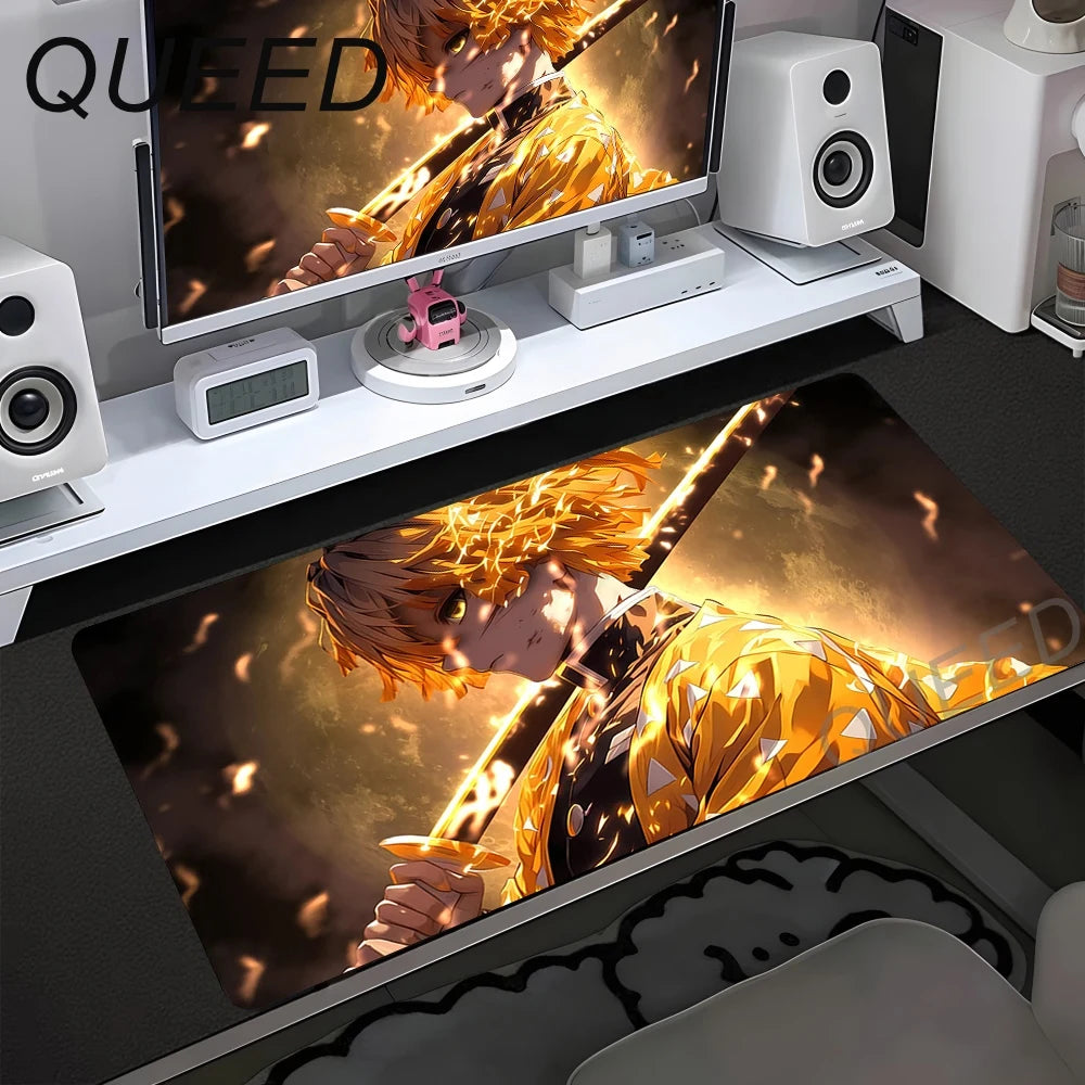 Alfombrilla de escritorio para ordenador y teclado, alfombrilla de ratón anime chica kawaii, 900x400mm, goma antideslizante, Demon Slayers XL